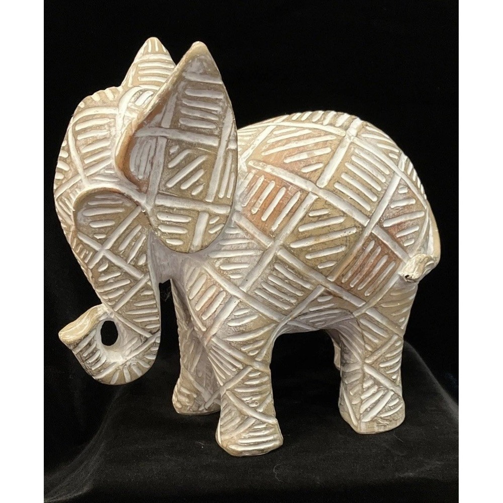 White Wash 8” Elephant Vintage Decorative Collectible Figurine Rustic Statue